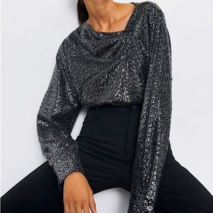 ZARA Silver Sequin Long Sleeve Top with Knot